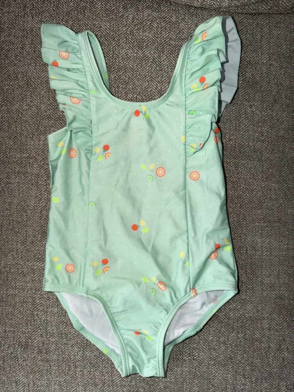 Cat & Jack Mint Green Ruffle Strap Swimsuit with Citrus Accents